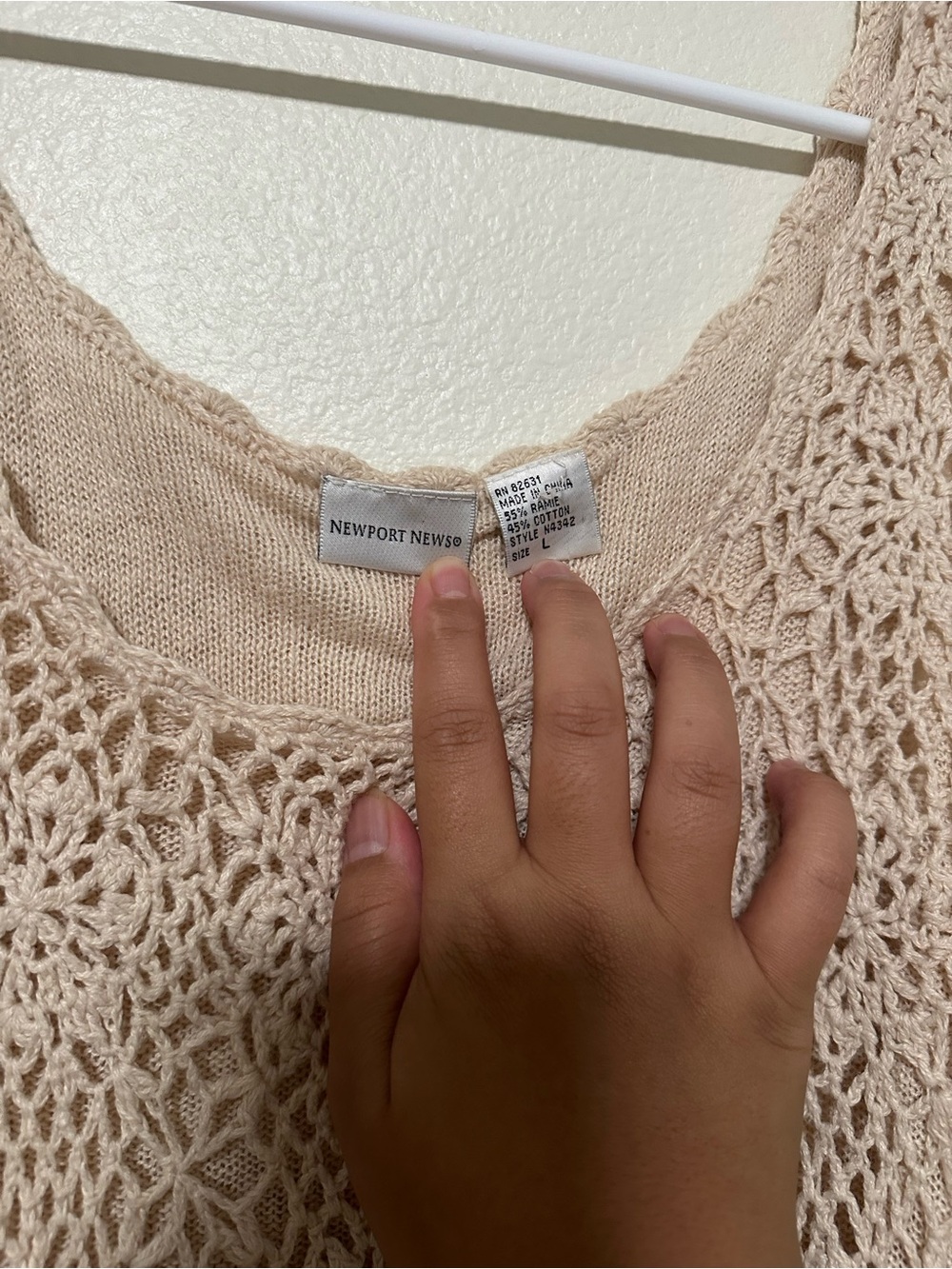 Vintage Y2K Newport News Beige Floral Crochet Knit Ramie Cotton Maxi Dress - Picture 4 of 4